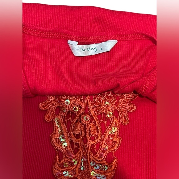 Red Sleeveless Tank Top with Gold Embellishments - Picture 4 of 4